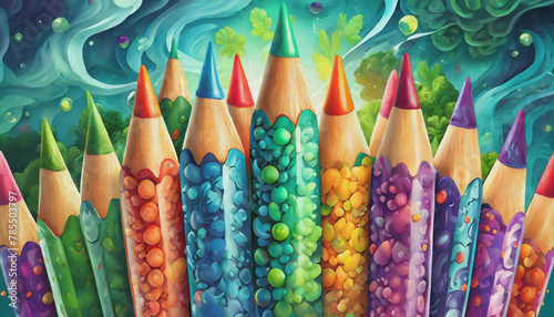 oil painting style CARTOON CHARACTER color pencils isolated on color background