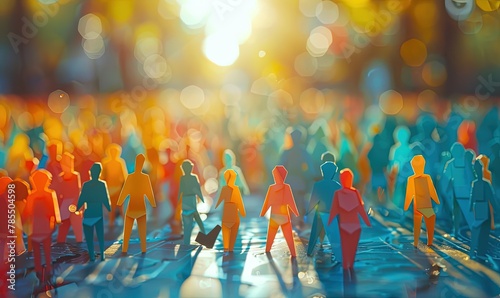 Multicolored paper people figures in sunlight. Diversity, equality concept photo
