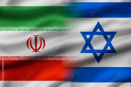 A half of Iran flag and Israel flag for military and war conflict concept.