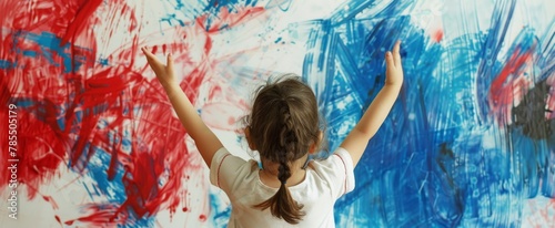 Child Celebrating with Patriotic Paint Splashes