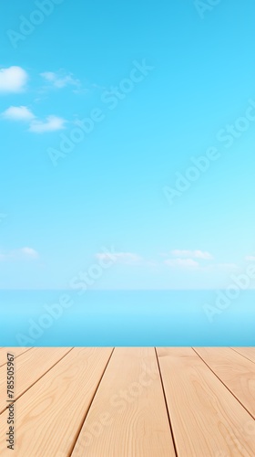 Sky Blue background with a wooden table, product display template. sky blue background with a wood floor. Sky Blue and white photo of an empty room