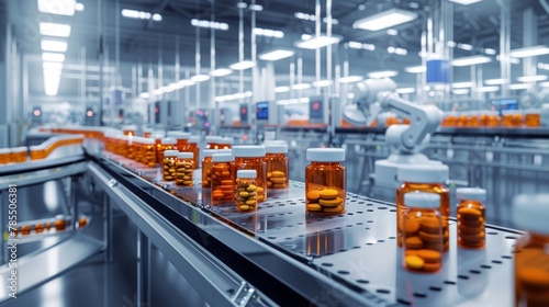 AI-Controlled Pharmaceutical Production Floor with Robot Packaging © irissca