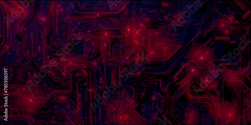 Futuristic abstract hi-tech background in  Crimson Red with electrical chains symbolizing digital security. Cybernetic innovation meets data protection. Encryption and network defense.