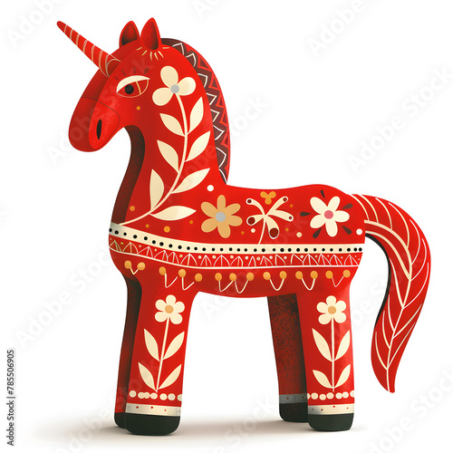 Swedish red horse wooden toy isolated on white photo