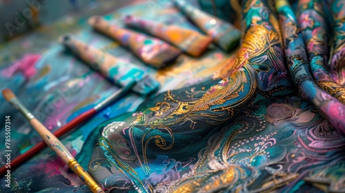 Hand-Painted Fabric Artistry with Colorful Swirls and Motifs