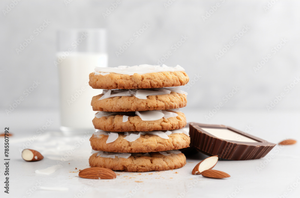 Healthy crunchy vegan homemade coconut cookies on a light background. Healthy vegan food concept Healthy crunchy vegan homemade coconut cookies on a light background. Healthy vegan food concept
