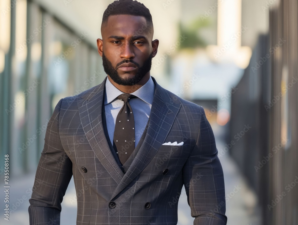 A man in a suit and tie standing on the street. A man in a suit and tie standing on the street.