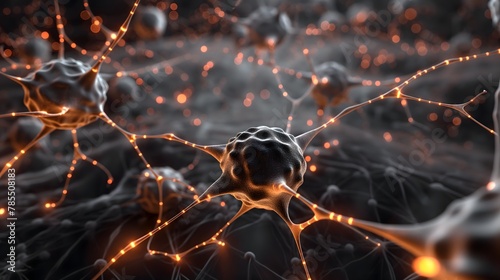Close-up view of neurons, the fundamental units of the nervous system. 