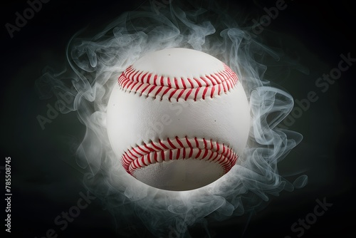 Baseball spectacle colorful ball pops against a mysterious smoky background, adding drama