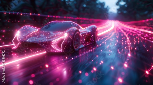 The concept is a fast modern wireframe concept of a sport car in the form of a starry sky or space. The point shapes are represented as planets, stars, or the universe. photo