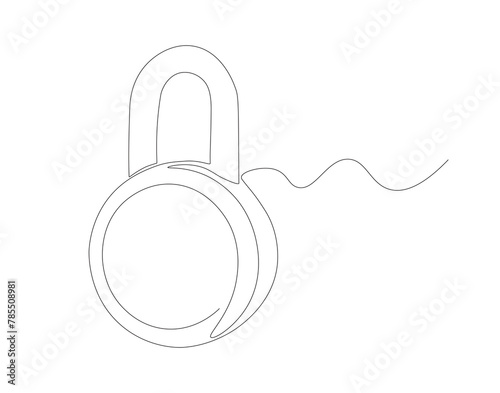 Continuous line drawing of padlock. One line of lock. Padlock continuous line art. Editable outline