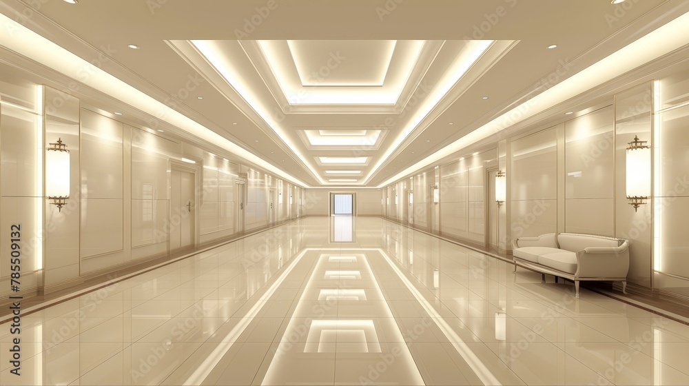 Modern clinic corridor exuding professionalism with sleek design and clean lines