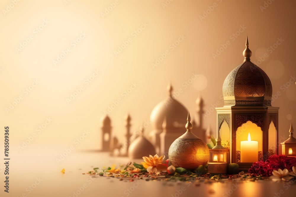 Muslim Eid, El fitr, El Adha, oriental Fest, Muslim Feast, High quality , with free sapce to add your text  - obrazy, fototapety, plakaty 