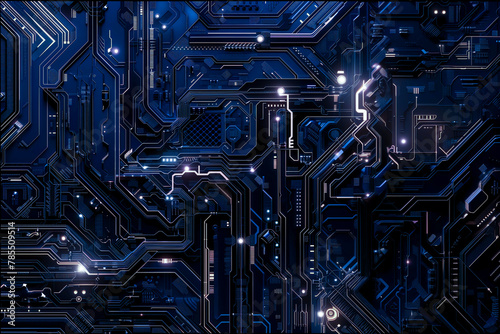 Futuristic abstract hi-tech background in Blue and Indigo with electrical chains symbolizing digital security. Cybernetic innovation meets data protection. Encryption and network defense.