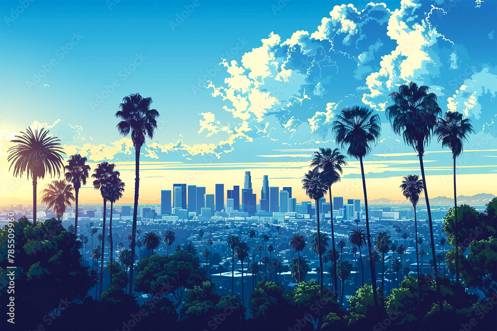 Fototapeta premium Beverly Hills Vector Skyline City Landscape Illustration