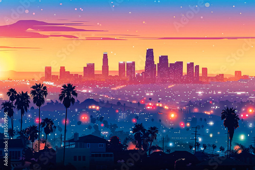 Beverly Hills Vector Skyline City Landscape Illustration