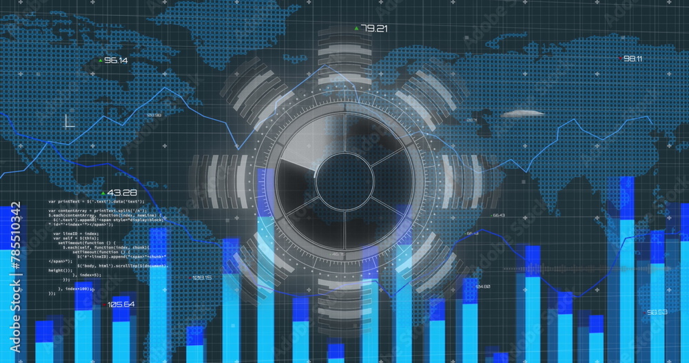 Image of scope scanning over data processing and world map Stock Photo ...