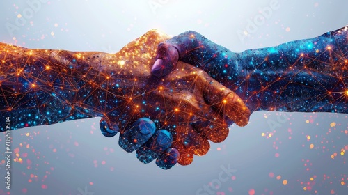 Symbol of a brotherly handshake, with brotherly lines and points on a white background. Agreement of stars in a starry sky or a universe. Modern illustration of a business agreement.