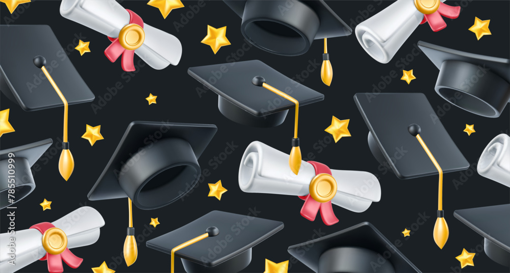 Vector illustration of graduate cap and diploma on black background ...