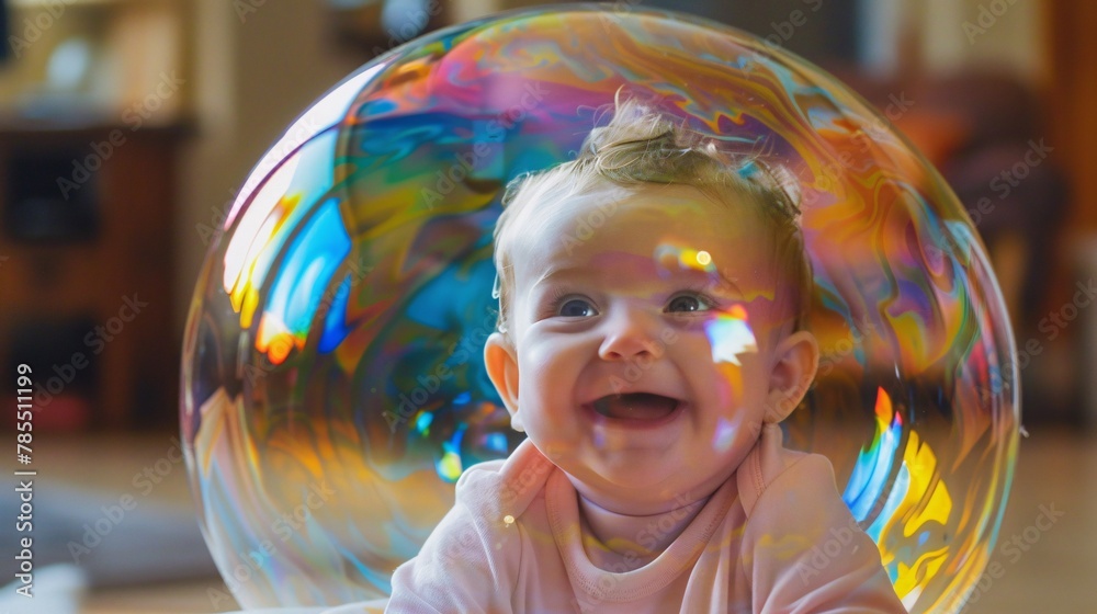 Smiling baby in a giant soap bubble 02 Smiling baby in a giant soap bubble 02