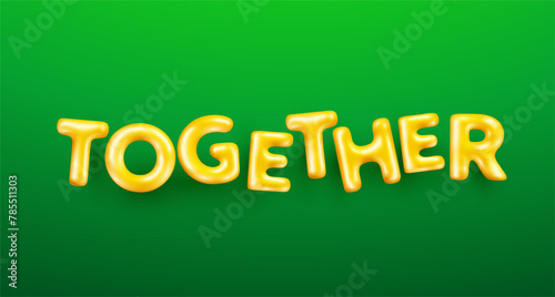 Vector illustration of cartoon golden color word together with shadow. 3d style design of shine letter together on green color background © wowomnom