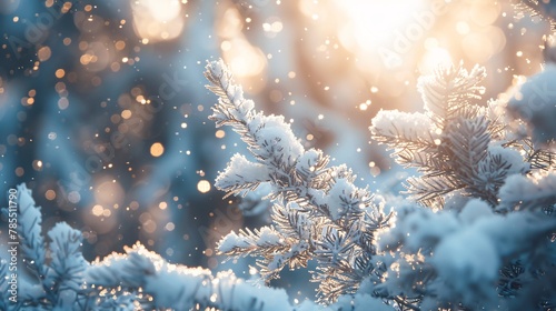 Magical winter wonderland scene with shimmering snowflakes and soft light 01