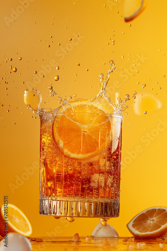cold drink with a orange, splashing photo