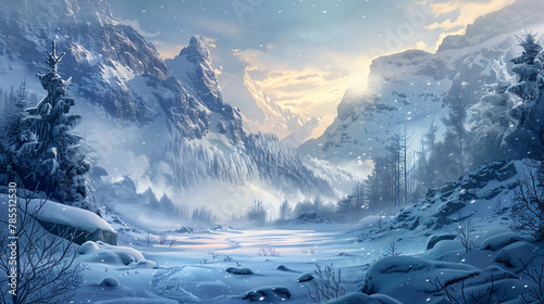 Winter landscape illustration digital art background 