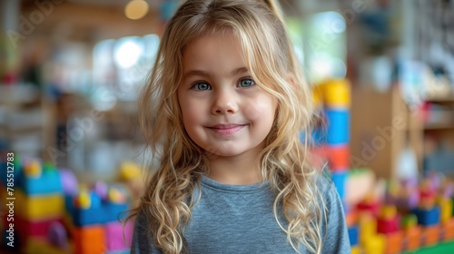 Portrait of a Smiling Young Girl with Toys in the Background