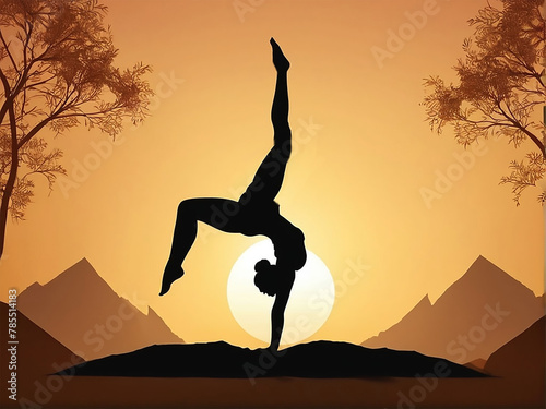 Harmony in Motion  Silhouette of Yoga Pose for International Yoga Day
