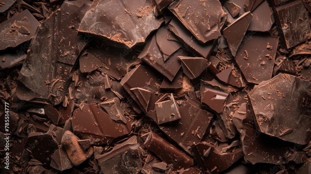 Pieces of dark chocolate as a background, top view Pieces of dark chocolate as a background, top view