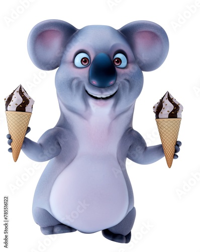 Photography Fun 3D cartoon koala with an ice cream