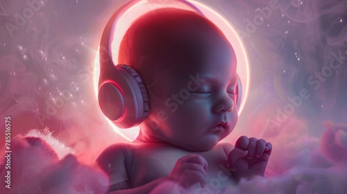 A baby in utero listens to music through headphones, bathed in a soft, ambient glow, as the mother's gentle caresses create a sense of love and security