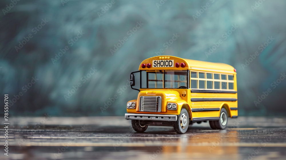 Yellow school bus model on the student table 