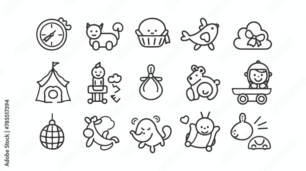 Baby icons thin line art set. Black vector symbols is