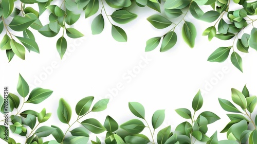 Frame with eucalyptus leaves and branches. Evergreen plant border, spice for essential oil and medicine. Natural green foliage decor in 3D.