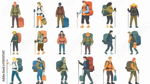 Backpacking and hiking flat icon set. EPS 10 vector.