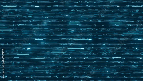 Digital pattern with neon blue running lines. Loopable hi tech abstract light blue technology background. Seamless reversible loop of program code moving in a cyberspace. AI, big data transfer, flow. photo
