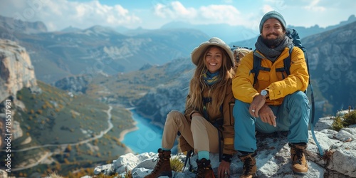 Friends embark on an extreme hiking journey, scaling mountains together, embracing adventure and freedom amidst nature's beauty. © Andrii Zastrozhnov