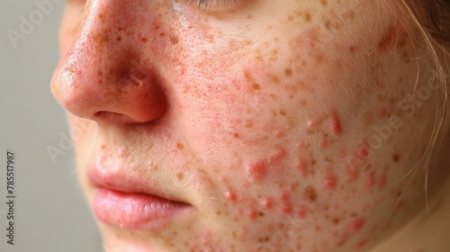 Common Skin Conditions and Potential Treatment Methods Shown in Detailed Facial Close Up