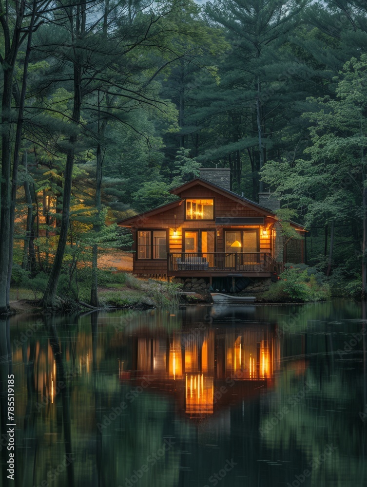 A small cabin nestled in a forest