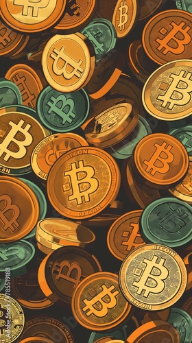 A Vertical Mobile Wallpaper Background Depicting A Seamless Pattern of A Pile Of Bitcoins.