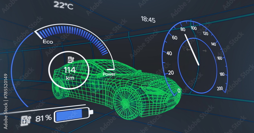 Obraz premium Image of data processing over digital car on black background