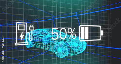 Image of data processing over digital car on black background