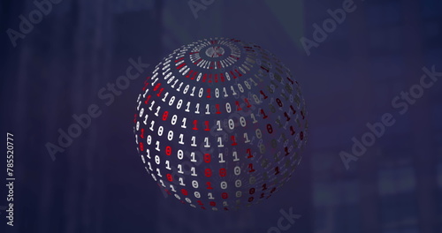 Image of globe with network of connections over binary coding