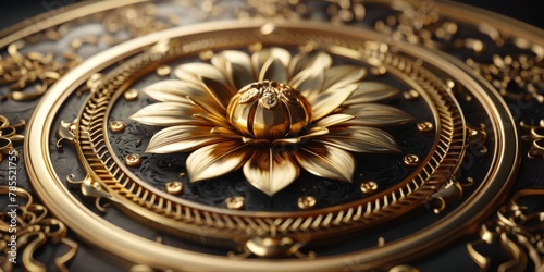 Close up of gold plate with flower decoration