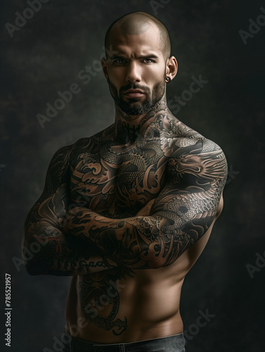 portrait of a man - tattoo - illustration - generative ai