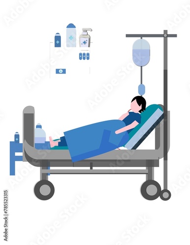 A woman is laying in a hospital bed