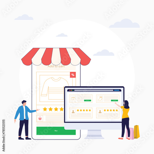 People buying in online shop vector flat illustration