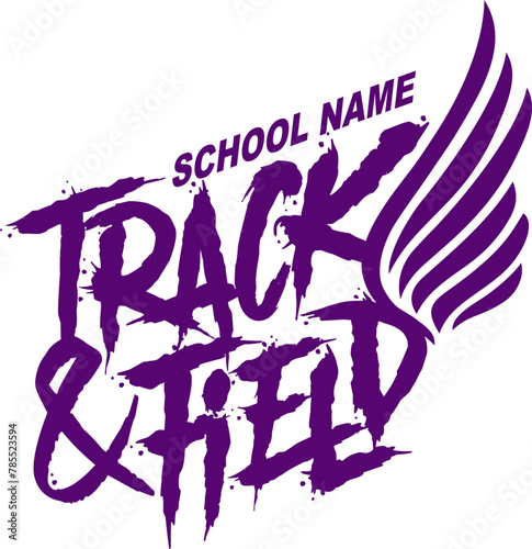 track and field team design with wings for school, college or league sports
